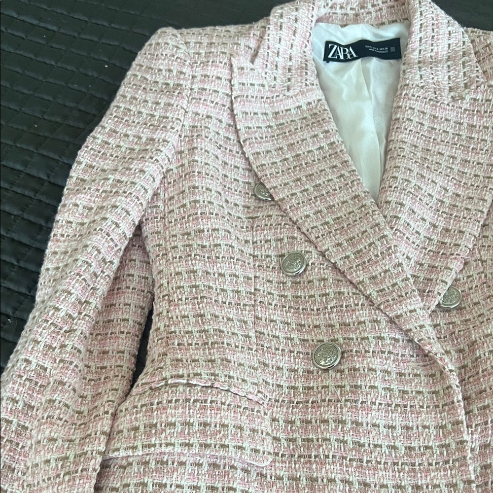 Zara Pink and White Tweed Jacket - Picture 3 of 5